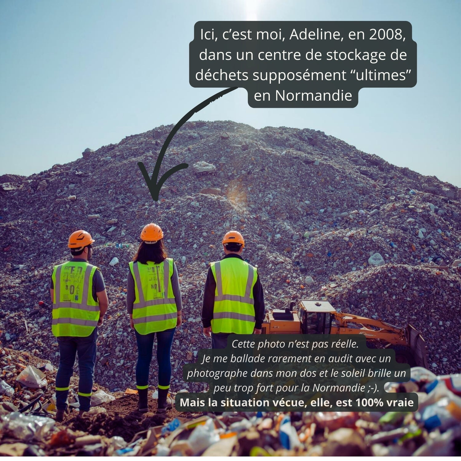 femme en audit dans un centre d'enfouissement de déchets