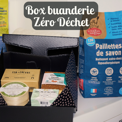 box zéro déchet buanderie avec des produits d'entretien écologiques